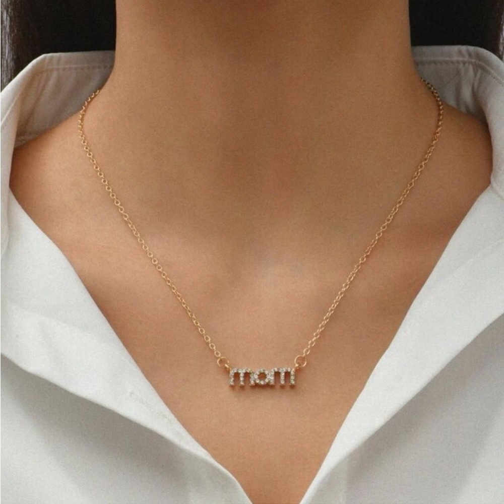 GOLD RHINESTONE MOM BAR NECKLACE